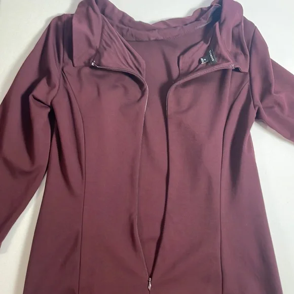 Talbots Ponte Knit 3/4 Sleeves Plum Burgundy Dress Cowl Neck Midi Stretch Size 8 - Picture 11 of 16